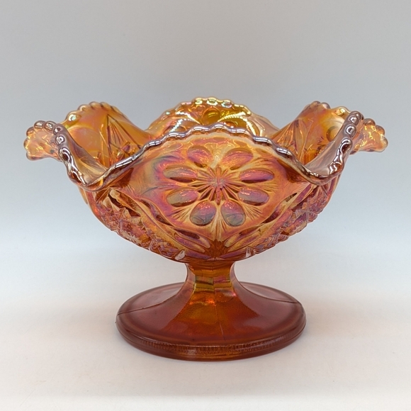 Vintage Carnival Glass Marigold Iridescent Footed Compote Fruit Bowl Dish - Picture 1 of 9